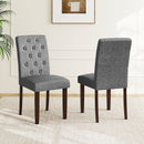 Button Tufted Fabric Upholstered Wooden Dining Chair Set of 2 with High Curved Back