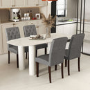 Button Tufted Fabric Upholstered Wooden Dining Chair Set of 2 with High Curved Back