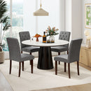 Button Tufted Fabric Upholstered Wooden Dining Chair Set of 2 with High Curved Back