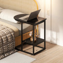 C-shaped Modern Sofa Side Table with Faux Marble Tabletop and Storage Shelf