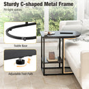 C-shaped Modern Sofa Side Table with Faux Marble Tabletop and Storage Shelf