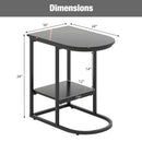 C-shaped Modern Sofa Side Table with Faux Marble Tabletop and Storage Shelf
