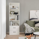 6-Tier Tall Bookshelf with Drawers - Rustic Brown