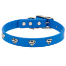 Vegan Leather Dog Collar - Superman Blue with Shield Embellishments & Metal Charm