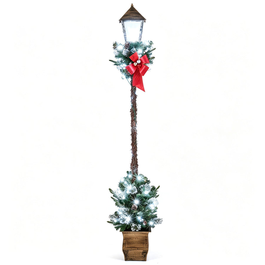 6.1 Feet Christmas Pre-lit Street Lamp with Artificial Greenery and Snow-flocked Branch Tips