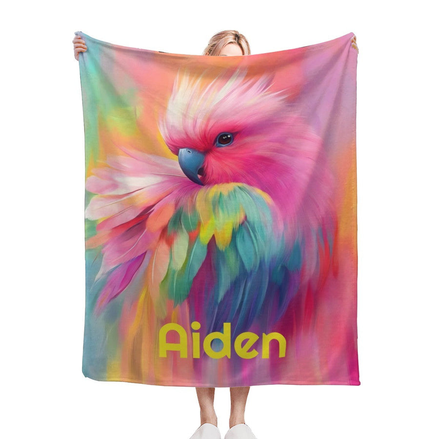 Personalized Rainbow Parrot Blanket with Name | Vibrant Bird Lover Gift | Custom Parrot Owner Gift