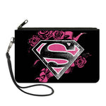 Canvas Zipper Wallet - LARGE - Superman Shield4/Roses Weathered Black/White/Pinks