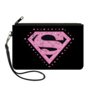 Canvas Zipper Wallet - LARGE - Superman Heart Shield Black/Pinks