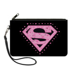 Canvas Zipper Wallet - SMALL - Superman Heart Shield Black/Pinks