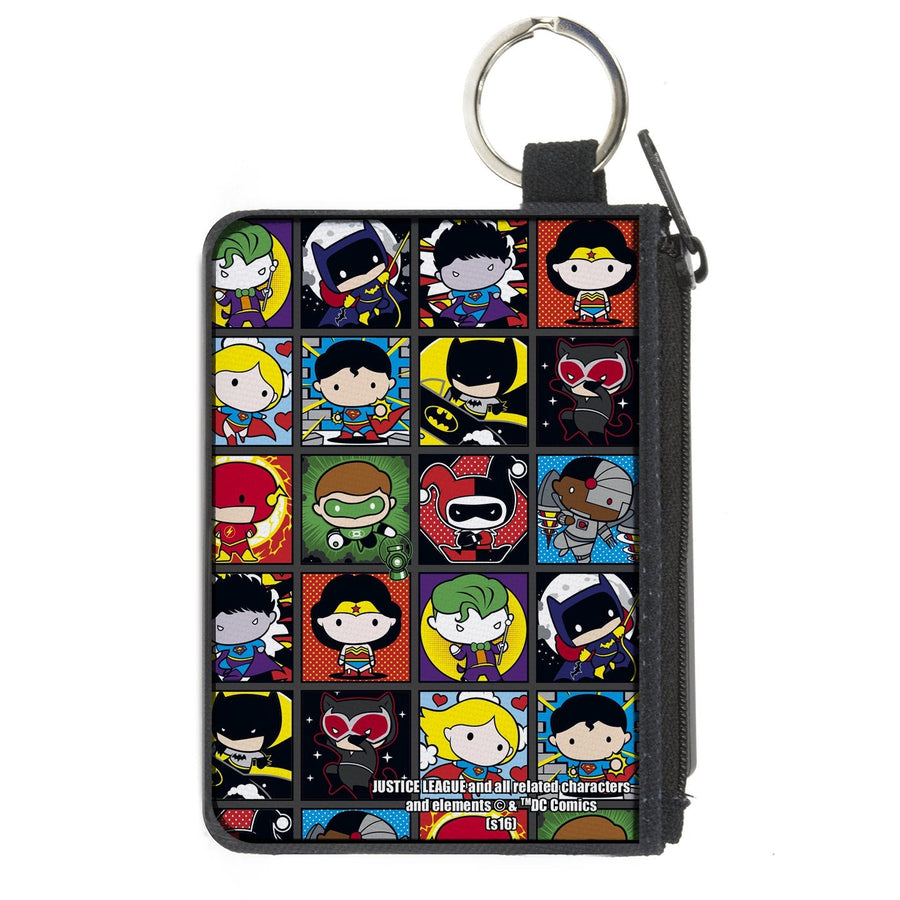 Canvas Zipper Wallet - MINI X-SMALL - Justice League Comics 12-Chibi Character Pose Blocks