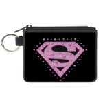 Canvas Zipper Wallet - MINI X-SMALL - Superman Heart Shield Black/Pinks