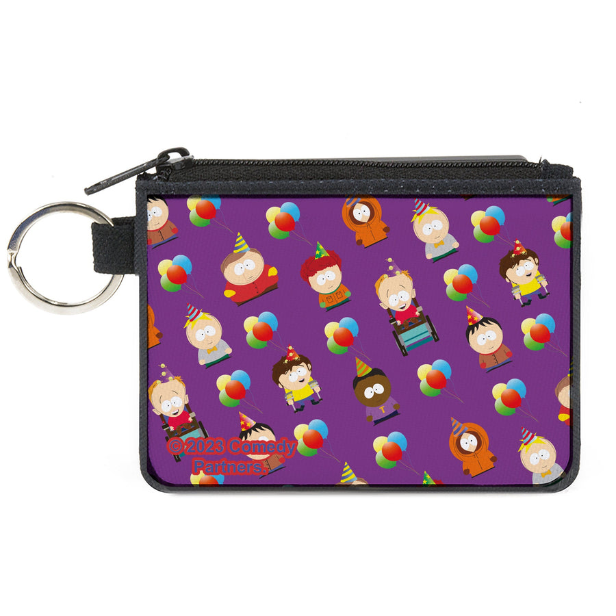 Canvas Zipper Wallet - MINI X-SMALL - South Park Birthday Party Character Poses and Balloons Purple