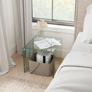 C-Shaped End Table Modern Tempered Glass Side Table with Shelf