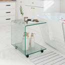 C-Shaped End Table Modern Tempered Glass Side Table with Shelf