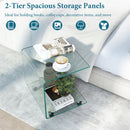 C-Shaped End Table Modern Tempered Glass Side Table with Shelf