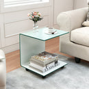 C-Shaped End Table Modern Tempered Glass Side Table with Shelf