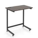 C-shaped End Table with Wheels Mobile Bedside Table with Built-in Phone Slot-Rustic Brown