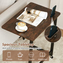 C-shaped End Table with Wheels Mobile Bedside Table with Built-in Phone Slot-Rustic Brown