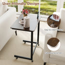 C-shaped End Table with Wheels Mobile Bedside Table with Built-in Phone Slot-Rustic Brown