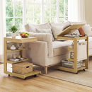 C-shaped End Table with Wheels and Adjustable Desktop for Sofa Couch Bedside