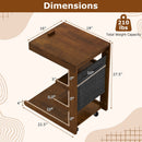 C-shaped End Table with Wheels and Adjustable Desktop for Sofa Couch Bedside