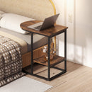 C-Shaped Sofa Side Table with Faux Marble Top & Storage Shelf