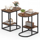 C-Shaped Side Table with Storage Shelf and Marble Top