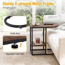 C-Shaped Side Table with Storage Shelf and Marble Top