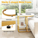 C-Shaped Side Table with Faux Marble Top and Storage Shelf