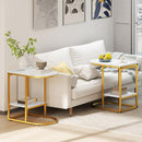 C-Shaped Side Table with Faux Marble Top and Storage Shelf