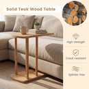 Narrow 2-Tier C-shaped Teak Wood Side Table with Thickened Top and Sturdy Base