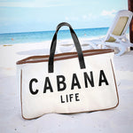 Cabana Life Canvas Tote | Genuine Leather Handles Carry-all Beach Bag | 20" x 11"