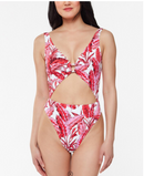 Jessica Simpson Printed Paradiso Palm O-Ring Cut-Out One-Piece Swimsuit
