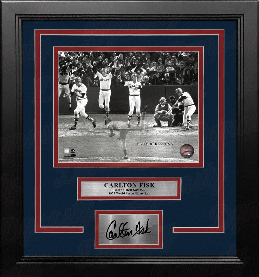 Carlton Fisk World Series Home Run Boston Red Sox 8x10 Framed Baseball Photo with Engraved Autograph