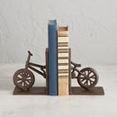 Cast Iron Bike Bookends Set | Decorative Brown Bicycle Bookshelf Stand Support Brace Holder