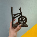 Cast Iron Bike Bookends Set | Decorative Brown Bicycle Bookshelf Stand Support Brace Holder