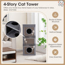 39 Inch Tall Cat Condo with Scratching Posts and 3 Hideaways and 4 Soft Plush Cushions-Gray