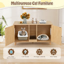 43 Inches Cat Litter Box Enclosure with Double Rooms and 2 Sisal Scratching Mats