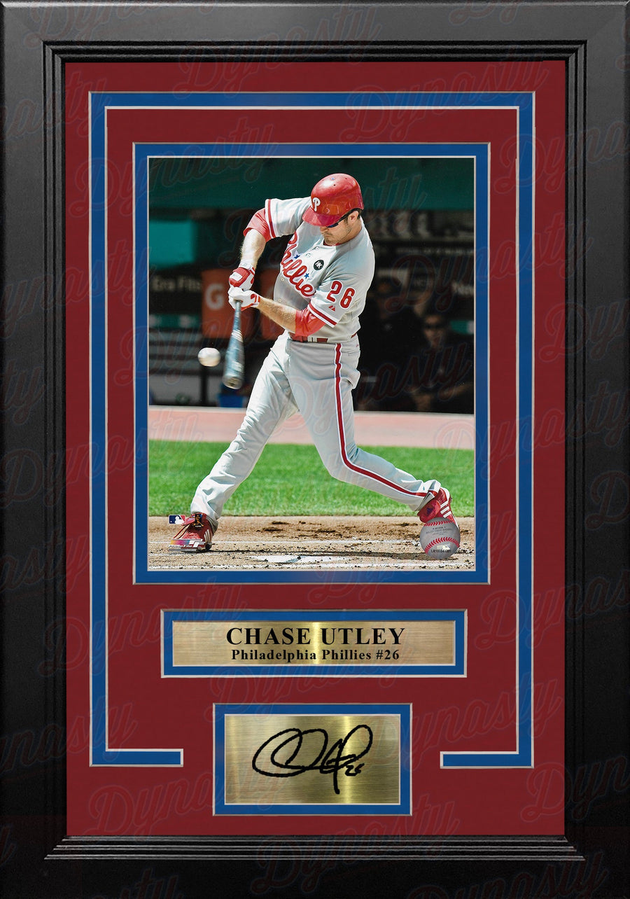Chase Utley Swinging at the Plate Philadelphia Phillies 8x10 Framed Photo with Engraved Autograph