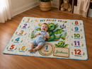 Personalized Dragon Baby Milestone Blanket with Name - My First Year Dragon and Castle Design with 12 Colourful Month Squares and Baby Name on Gold Scroll Banner