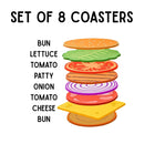 Cheeseburger Silicone Drink Coasters Set of 8