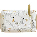 Cheetah Platter With Spreader | Ceramic Serving Dish Plate Tray with Butter Cheese Knife