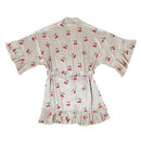 Cherries Ruffled Satin Shortie Robe - Mon Cheri Red and Ivory Wrap Belted Robe [Sizes S/MD - L/XL]