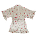 Cherries Ruffled Satin Shortie Robe - Mon Cheri Red and Ivory Wrap Belted Robe [Sizes S/MD - L/XL]