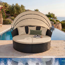 Round Patio Daybed with Retractable Canopy and Cushions