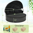 Clamshell Patio Round Daybed Wicker with Retractable Canopy and Pillows