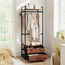 Clothes Rack with Drawers and Shelves with Side Hooks and Metal Frame-Rustic Brown