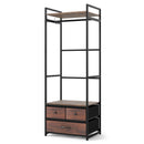 Clothes Rack with Drawers and Shelves with Side Hooks and Metal Frame-Rustic Brown