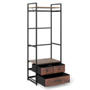 Clothes Rack with Drawers and Shelves with Side Hooks and Metal Frame-Rustic Brown