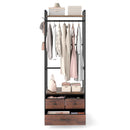 Clothes Rack with Drawers and Shelves with Side Hooks and Metal Frame-Rustic Brown